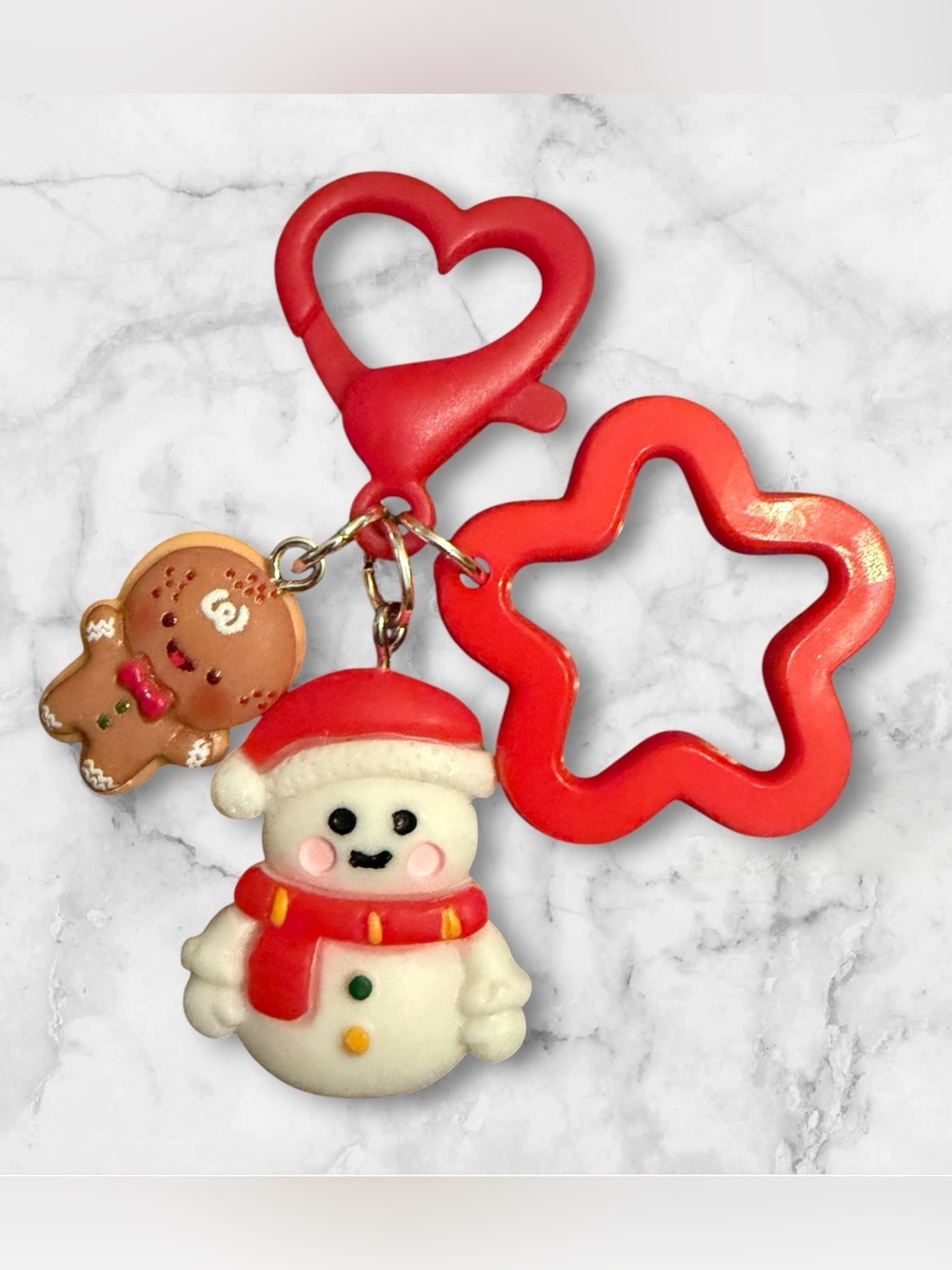 Cute Snowman & Gingerbread Keychain - Red Accents